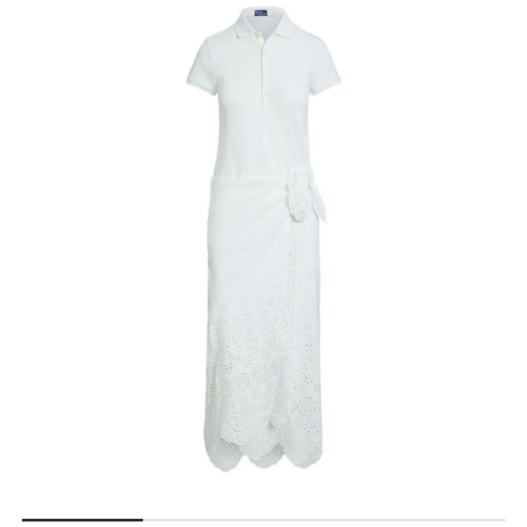 Polo By Ralph Lauren White Eyelet Polo Midi Dress With Tie Waist